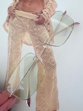 Vintage Oliver Peoples Rimless Sunglasses with Light Pale Green Lenses